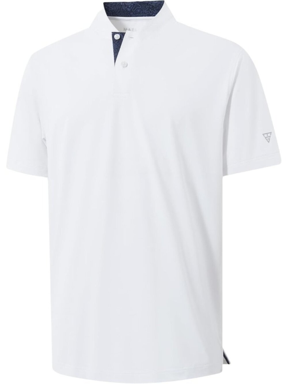 Mens White Collarless Golf Shirt Dry Fit Moisture Wicking Henley Tee